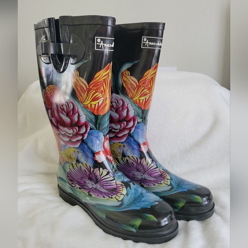 Anuschka Tall Rain Boots in Vintage Bouquet Size 9/10